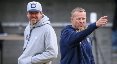 Cal head coach Justin Wilcox and offensive coordinator Bryan Harsin