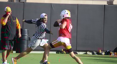 Freshman QB George MacIntyre gets in a rep in group
