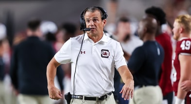 Sep 21, 2024; Columbia, South Carolina, USA; South Carolina Gamecocks head coach Shane Beamer directs his team against the Akron Zips in the second half at Williams-Brice Stadium. Mandatory Credit: Jeff Blake-Imagn Images