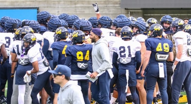 Cal's football team during spring practice in March 2025.