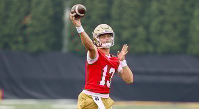 Notre Dame football quarterback CJ Carr in Practice 1