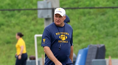 West Virginia head coach Rich Rodriguez at fall practice