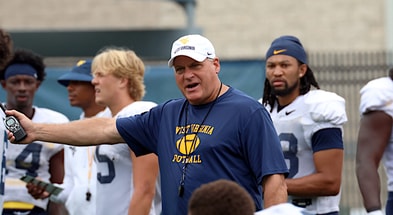 West Virginia head football coach Rich Rodriguez at fall practice