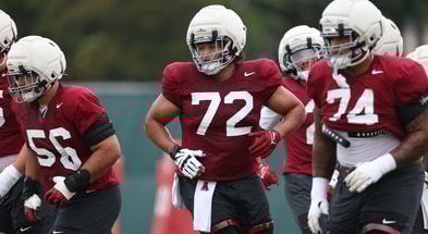 Alabama OL Geno VanDeMark, Parker Brailsford and Kadyn Proctor