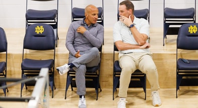 Notre Dame athletic director Pete Bevacqua and men's and women's basketball general manager Pat Garrity