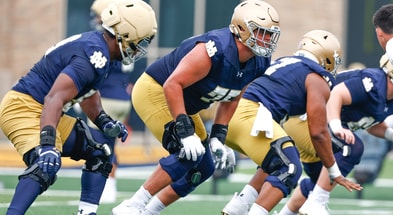 Sullivan Absher (75) and the Notre Dame offensive line