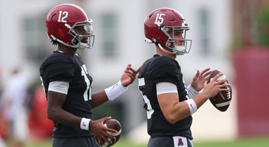 Alabama QBs Keelon Russell and Ty Simpson
