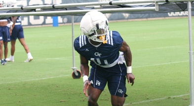 Georgia Tech's Jy Gilmore in drill at practice