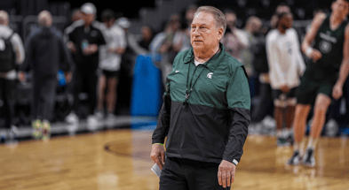 Michigan State Spartans head coach Tom Izzo shown on the court during practice at State Farm Arena. - Dale Zanine, USA TODAY Sports