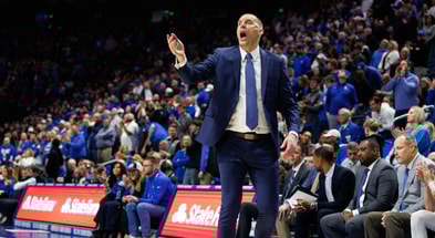 Jan 14, 2025; Lexington, Kentucky, USA; Kentucky Wildcats head coach Mark Pope talks to his players during the second half against the Texas A&M Aggies at Rupp Arena at Central Bank Center. Mandatory Credit: Jordan Prather-Imagn Images