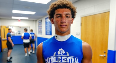 Samson Gash, a 4-star wide receiver from Detroit Catholic Central who has officially committed to Michigan State, practices on Monday, Aug. 11, 2025. - Kimberly P. Mitchell, USA TODAY Sports