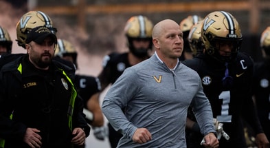Vanderbilt Commodores Head Coach Clark Lea runs onto the field before playing against South Carolina Gamecocks at FirstBank Stadium in Nashville, Tenn., Saturday, Nov. 9, 2024. © Stephanie Amador / The Tennessean / USA TODAY NETWORK via Imagn Images