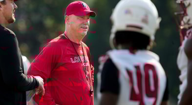 Louisville’s Jeff Brohm, Head Coach, during practice before the start of the 2025 football season. August 8, 2025