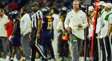 Toledo Rockets head coach Jason Candle walks the sideline after not getting the first down, during the first half of the 2024 GameAbove Sports Bowl at Ford Field in Detroit, Thursday, Dec. 26, 2024. (© Kimberly P. Mitchell / USA TODAY NETWORK via Imagn Images)