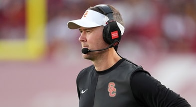 USC Trojans head coach Lincoln Riley watches from the sidelines against the Missouri State Bears in the first half at United Airlines Field at Los Angeles Memorial Coliseum