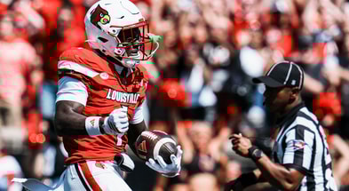 Louisville Cardinals running back Isaac Brown (1) pumps his chest with his fist as he runs in to score a touchdown in the first half against EKU at the Cardinals' season opener Saturday, August 30, 2025 at L&N Federal Credit Union Stadium in Louisville, Kentucky.