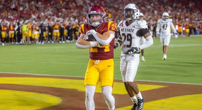 USC tight end Carson Tabaracci scores a touchdown against Missouri State