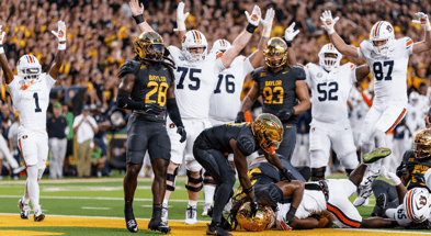 Brandon Frazier and the Auburn offensive line pave the way for a touchdown against Baylor. (Photo by Auburn Athletics)
