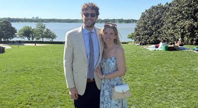 Former Notre Dame offensive lineman Trevor Ruhland with wife, Nina