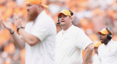 Caitie McMekin/News Sentinel / USA TODAY NETWORK via Imagn Images | Tennessee head coach Josh Heupel on the sidelines during a college football game between Tennessee and ETSU at Neyland Stadium in Knoxville, Tennessee, on September 6, 2025.
