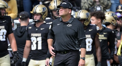 Purdue Boilermakers head coach Barry Odom stands on the sidelines during the first quarter against the Ball State Cardinals at Ross-Ade Stadium