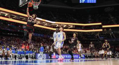 Mar 15, 2025; Charlotte, NC, USA; Louisville Cardinals guard J'Vonne Hadley (1) goes to the basket against Duke Blue Devils during the 2025 ACC Conference Championship game at Spectrum Center. Mandatory Credit: Jim Dedmon-Imagn Images