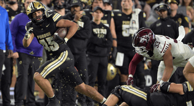 PurduePurdue Boilermakers running back Devin Mockobee (45) runs the ball during the second half against the Southern Illinois Salukis at Ross-Ade Stadium
