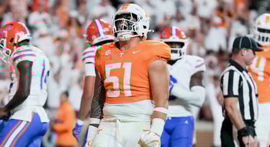 Brianna Paciorka/News Sentinel / USA TODAY NETWORK via Imagn Images | Tennessee defensive lineman Jaxson Moi (51) celebrates after a touchdown by Tennessee running back Dylan Sampson (6) during a game between Florida and Tennessee in Neyland Stadium, in Knoxville, Tenn., Saturday, Oct. 12, 2024.