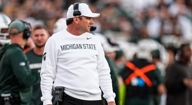 Michigan State head coach Jonathan Smith watches a play against Western Michigan during the first half at Spartan Stadium in East Lansing on Friday, August 29, 2025. - Junfu Han, USA TODAY Sports