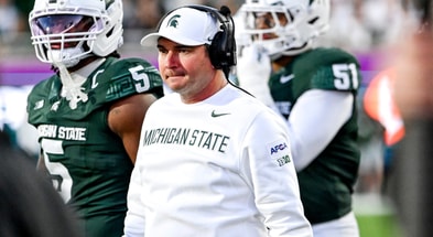 Michigan State's head coach Jonathan Smith look on against Western Michigan during the second quarter on Friday, Aug. 29, 2025, in East Lansing. - Nick King, USA TODAY Sports