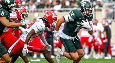 Michigan State's Jack Velling runs after a catch against Youngstown State during the second quarter on Saturday, Sept. 13, 2025, at Spartan Stadium in East Lansing. - Nick King, USA TODAY Sports