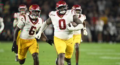 USC Trojans defensive tackle Jamaal Jarrett (0) runs the ball in for a touchdown after intercepting it during the second half against the Purdue Boilermakers at Ross-Ade Stadium