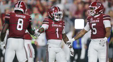 South Carolina football players Nyck Harbor, Rahsul Faison and Jordan Dingle during the Vanderbilt game on Sept. 13, 2025 (C.J. Driggers | GamecockCentral.com)
