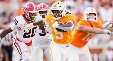 Brianna Paciorka/News Sentinel / USA TODAY NETWORK via Imagn Images | Tennessee running back Star Thomas (9) runs with the ball during a college football game between Tennessee and Georgia at Neyland Stadium in Knoxville, Tenn., on Sept. 13, 2025.
