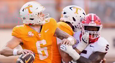 Brianna Paciorka/News Sentinel / USA TODAY NETWORK via Imagn Images | Tennessee quarterback Joey Aguilar (6) pulls back to throw during an NCAA college football game against Georgia on September 13, 2025, Knoxville, Tennessee.