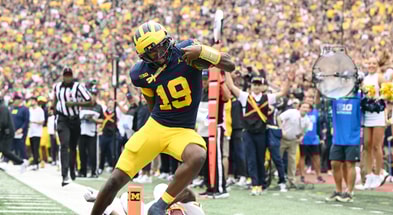 Michigan Wolverines football quarterback Bryce Underwood scored 3 total touchdowns against Central Michigan. (Photo by Lon Horwedel / TheWolverine.com)