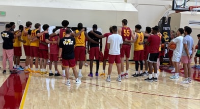 The USC Trojans at the end of a preseason practice