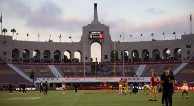 The Los Angeles Memorial Coliseum set for the USC Trojans and Michigan State Spartans