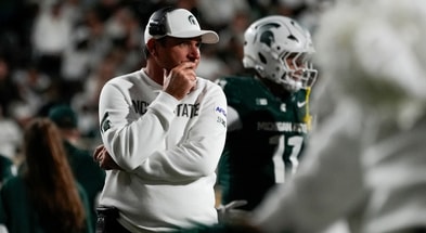 Michigan State Spartans head coach Jonathan Smith reacts to a play in the third quarter at Spartan Stadium. - Brendan Mullin, USA TODAY Sports