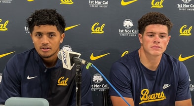 Cal quarterback Jaron-Keawe Sagapolutele and linebacker Cade Uluave