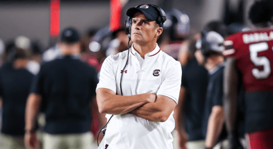 Sep 6, 2025; Columbia, South Carolina, USA; South Carolina Gamecocks head coach Shane Beamer directs his team against the South Carolina State Bulldogs in the second quarter at Williams-Brice Stadium. Mandatory Credit: Jeff Blake-Imagn Images