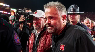 Nebraska football coach Matt Rhule (right) and Huskers AD Troy Dannen (left)