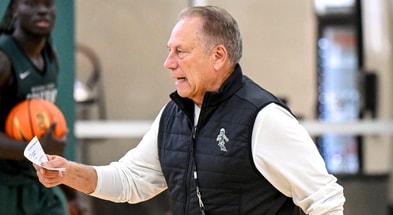 Michigan State's coach Tom Izzo instructs the team during the first day of basketball practice on Monday, Sept. 22, 2025, at the Breslin Center in East Lansing. - Nick King, USA TODAY Sports