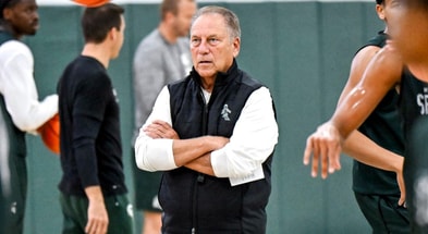 Michigan State's coach Tom Izzo watches during the first day of basketball practice on Monday, Sept. 22, 2025, at the Breslin Center in East Lansing. - Nick King, USA TODAY Sports