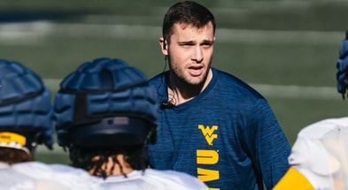 West Virginia wide receivers coach Ryan Garrett at practice