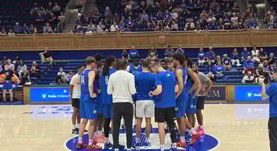 Duke basketball team practice huddle