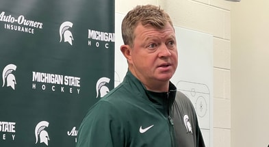 Michigan State hockey coach Adam Nightingale (photo by Jim Comparoni for SpartanMag.com).