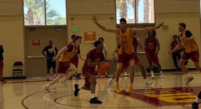 The USC Trojans' basketball team during a preseason practice