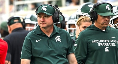 Michigan State's head coach Jonathan Smith look son against Youngstown State during the fourth quarter on Saturday, Sept. 13, 2025, at Spartan Stadium in East Lansing. - Nick King, USA TODAY Sports