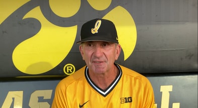 Coach Rick Heller discusses the Hawkeyes win over Missouri. (Photo by Kyle Huesmann)